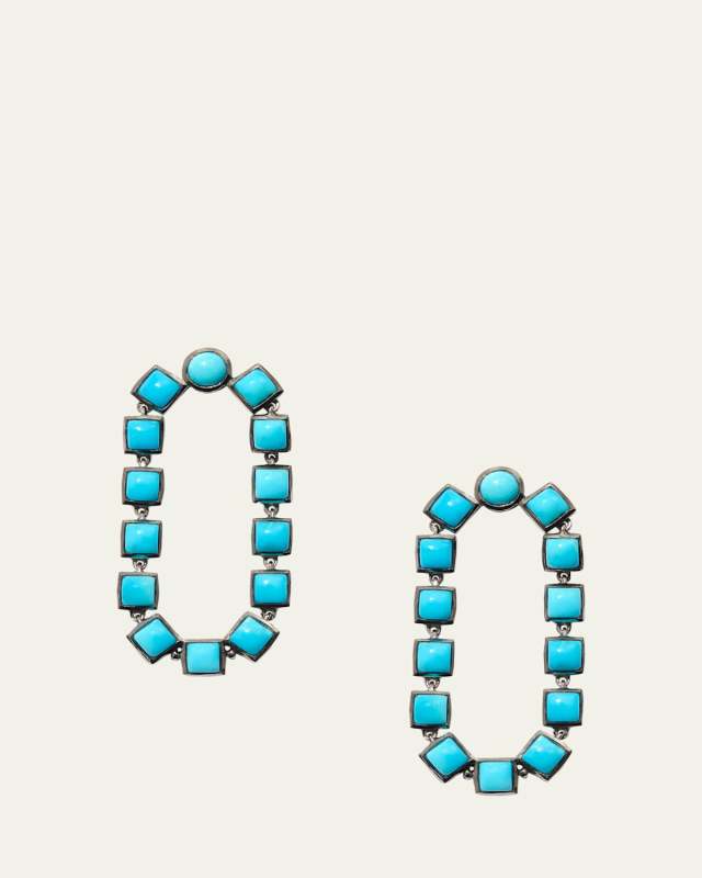 Sterling Silver Loop Earrings with Black Rhodium and Square Turquoise
